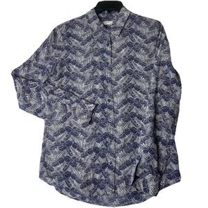 Equipment Femme Womens 100% Silk Floral Tropical Island Blouse LongSleeve Blue M